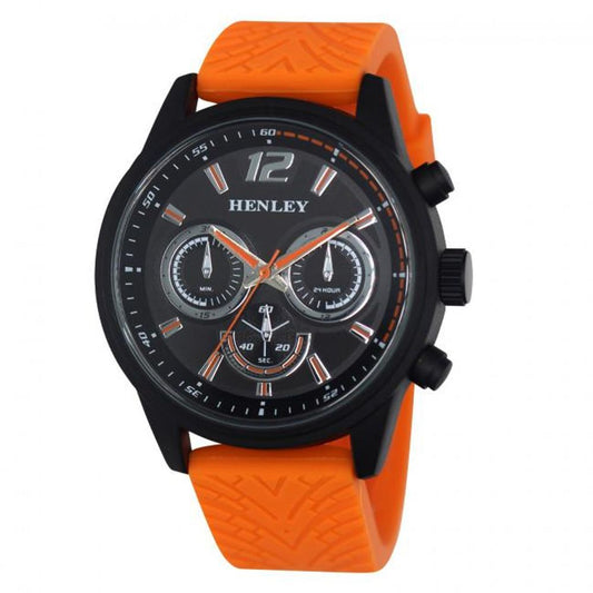 Men Watch - Henley Men Multi Eye Black Dial With Orange Sports Large Silicone Strap Watch H02216.8