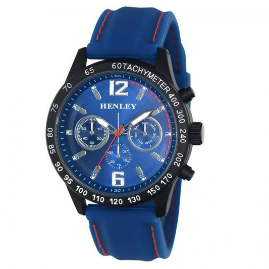 Men Watch - Henley Men Multi Eye Black Dial With Blue Sports Large Silicone Strap Watch H02217.6