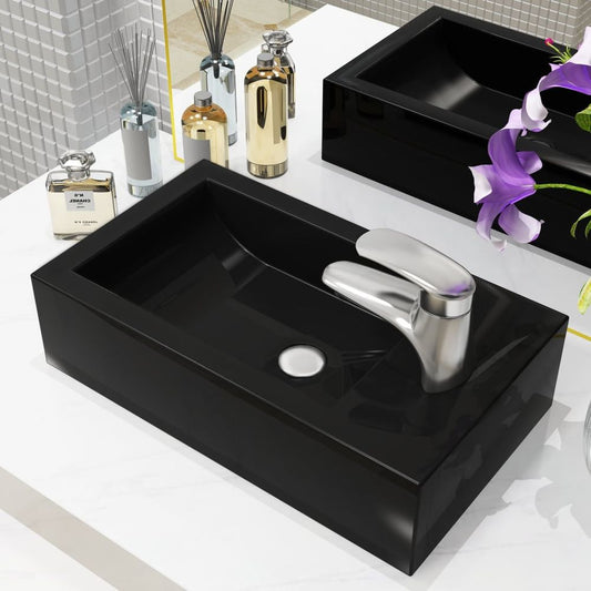 Faucet Hole Rectangular Ceramic Black 46x25