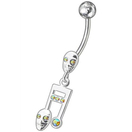 Fancy Skeleton Jeweled Dangling SS Bar Belly Ring