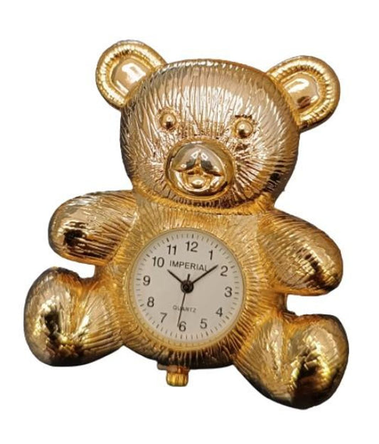 Miniature Clock Gold Plated Small Mama Bear & Baby Bear Solid Brass IMP89 - CLEARANCE