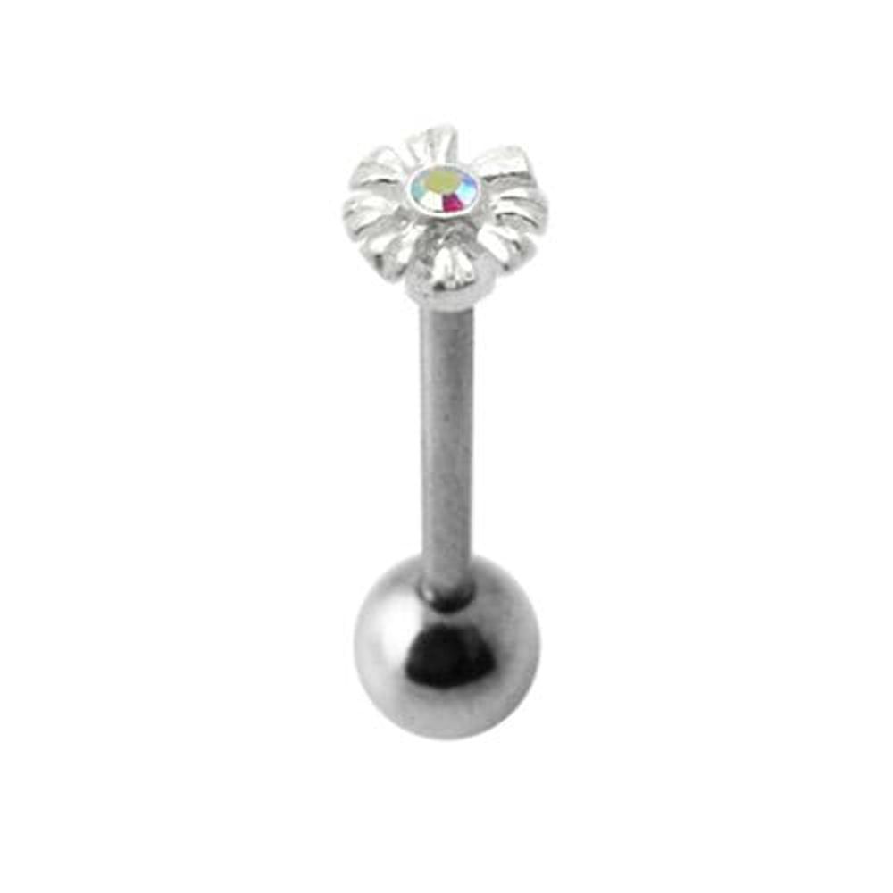 Jewelled Zenia Flower Tongue Ring