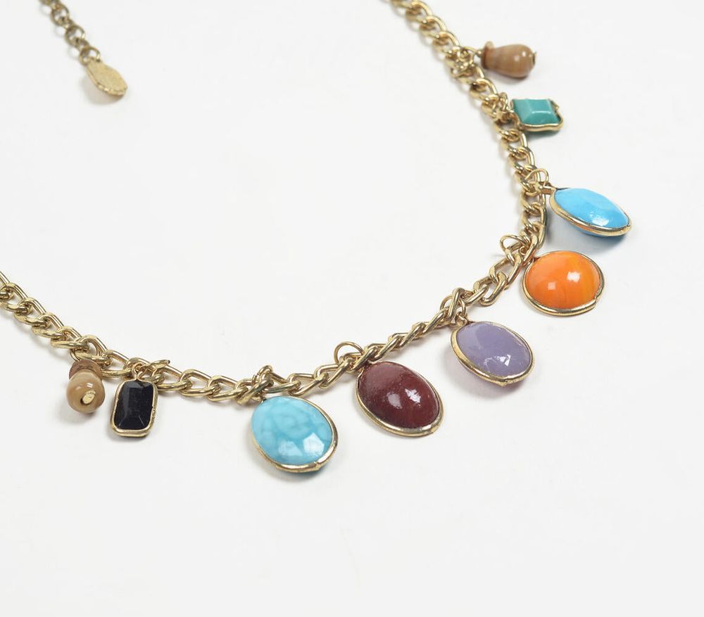 Gold-Toned Iron & Glass Stones Necklace