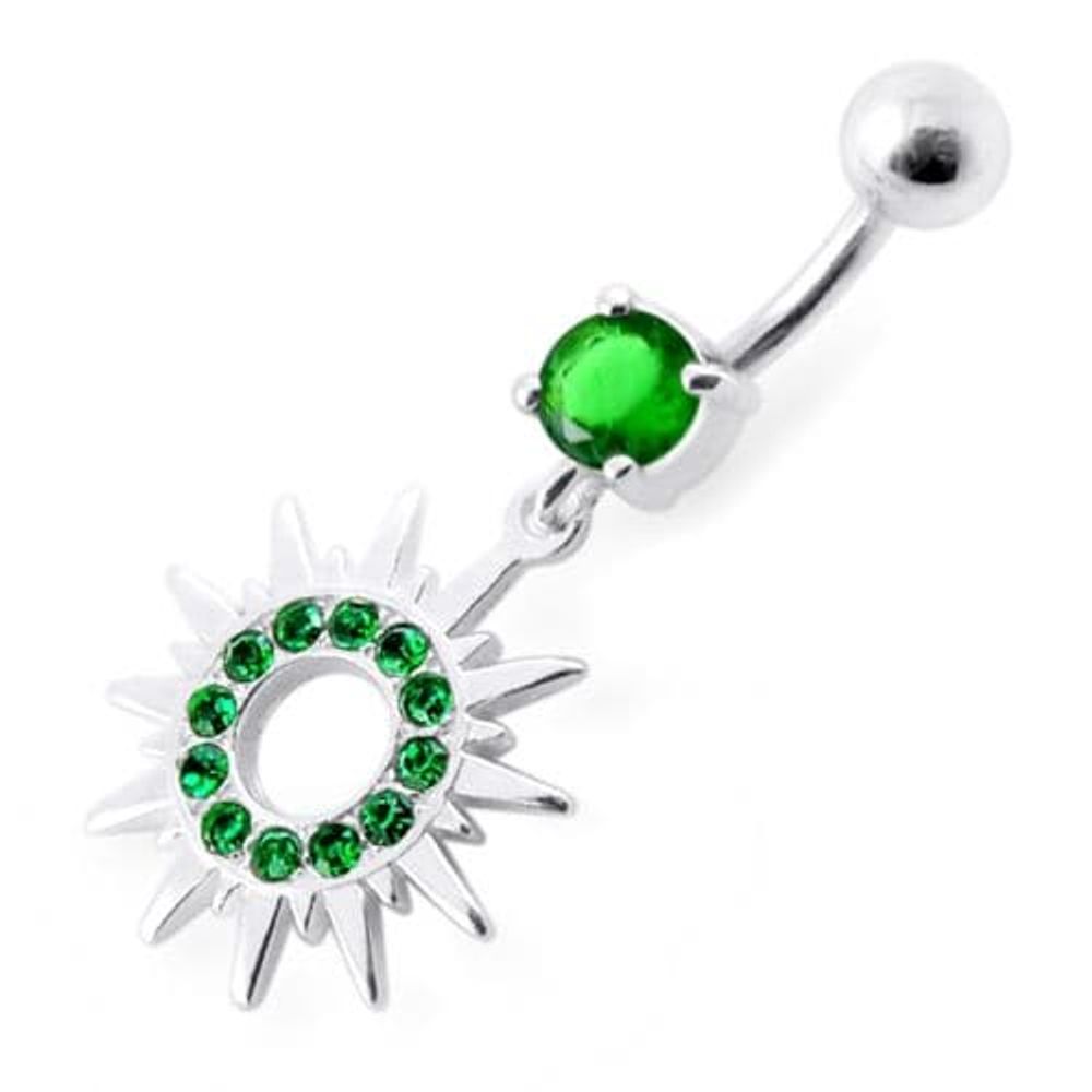 Fancy Colored Sun Jeweled Dangling Banana Bar Belly Ring