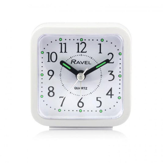 Ravel Rectangular Mini Bedside Quartz Alarm Clock - White RC043