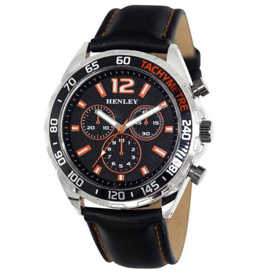 Men watch - Henley Men Multi Eye Orange Dial With Black Sports Large Leather Strap Watch H02221.8