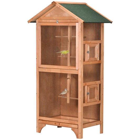 Wooden Bird Aviary for Finch, Canary w/ Removable Tray, Asphalt Roof - Orange - Memoriex