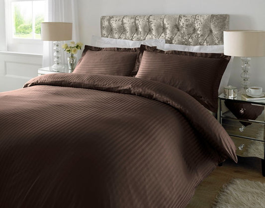 300 TC - 100% Cotton Sateen Stripe Duvet Cover Set Bitter Chocolate