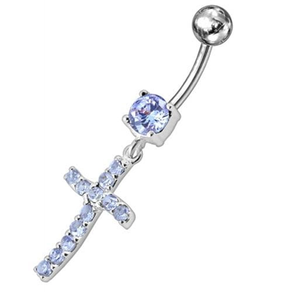 Sterling silver Jeweled Cross Dangling Navel Ring