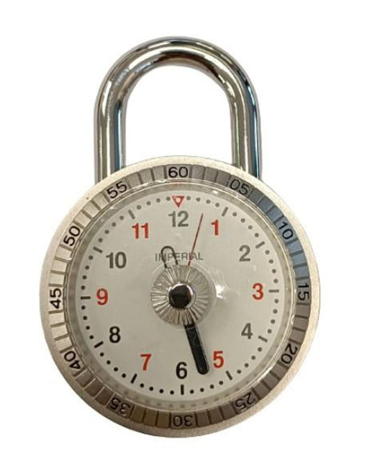 Miniature Clock Silvertone Padlock Solid Brass IMP1021S - CLEARANCE