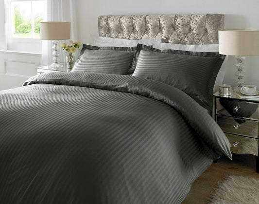 300 TC - 100% Cotton Sateen Stripe Duvet Cover Set Steel Grey