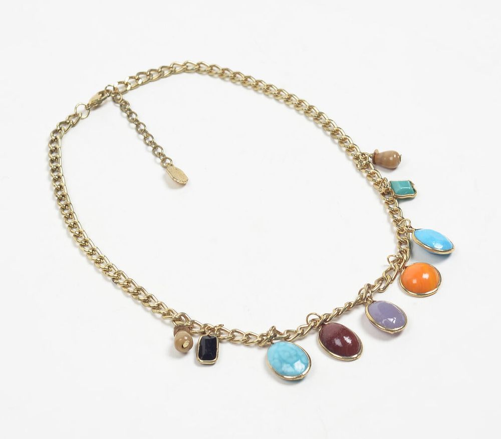 Gold-Toned Iron & Glass Stones Necklace