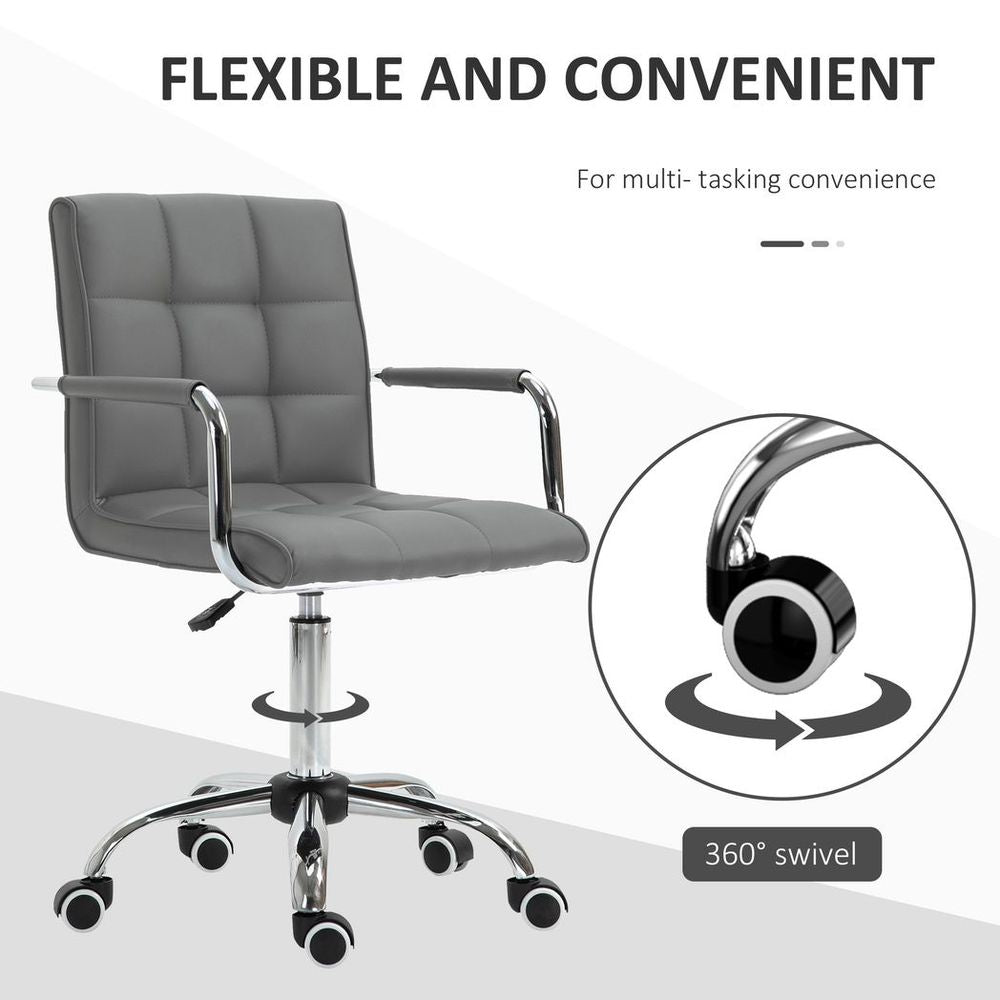 Mid Back PU Leather Home Office Chair Swivel Desk Chair with Arm, Wheel, Grey - Memoriex